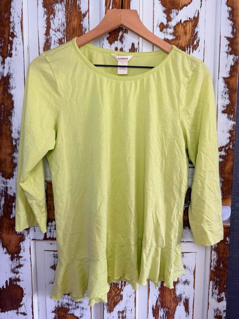 Sundance 3/4 Sleeve Cotton Modal Tunic Top Yellow Size M Asymmetrical Ruffle